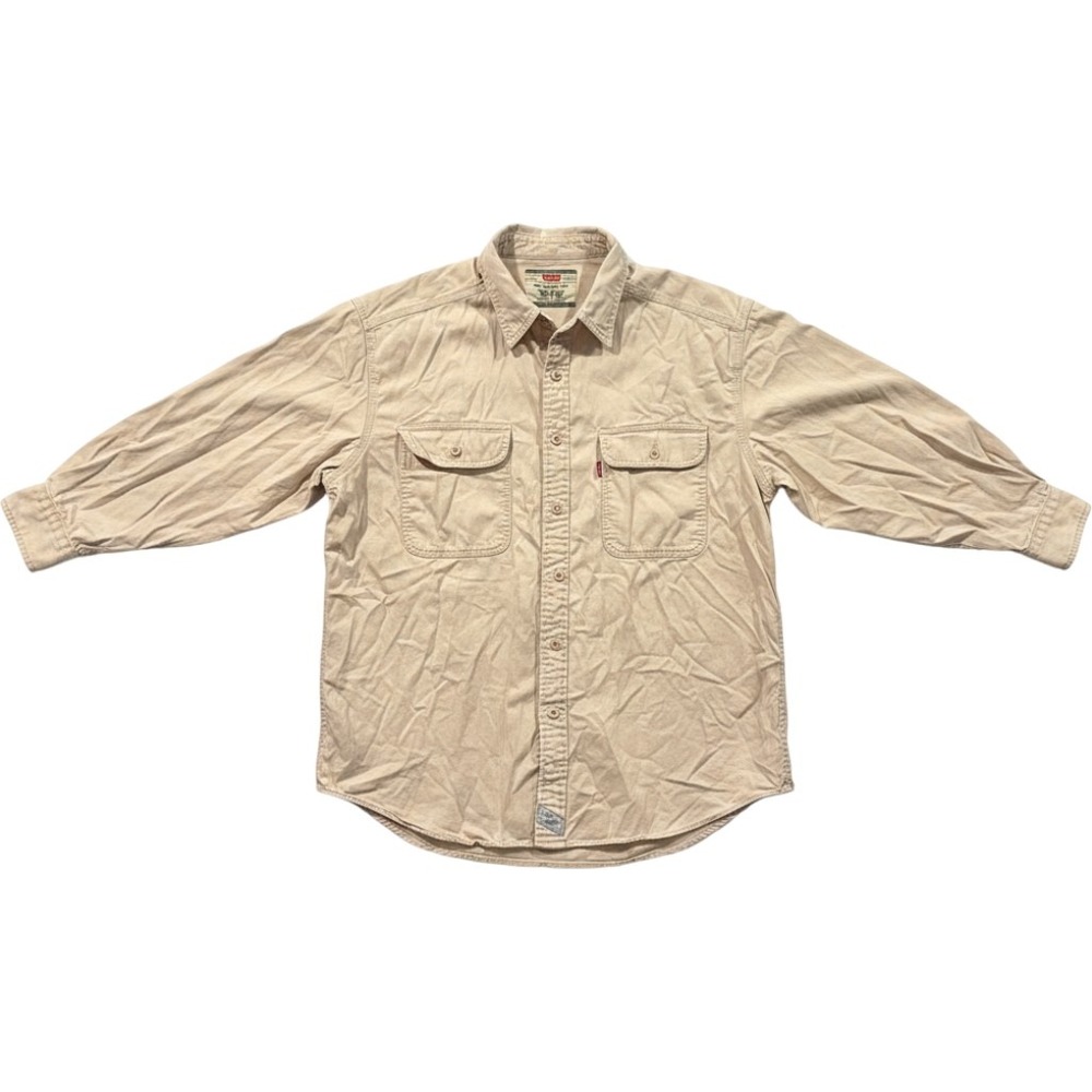 Levis Mens Tan Cotton Button Down Shirt VTG Gorpcore Workwear Utility L 60563